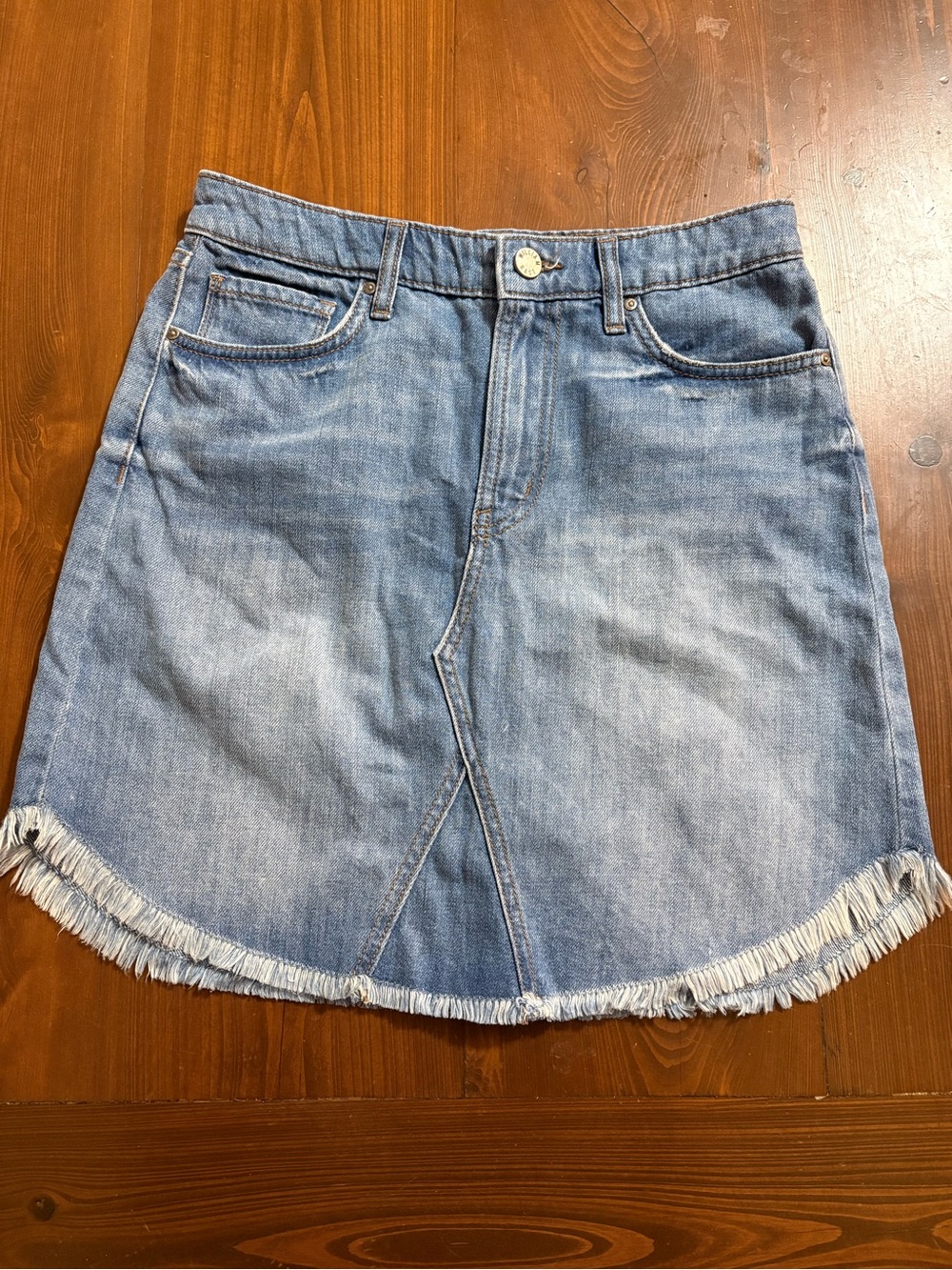 William Rast Light Blue Denim A-Line Skirt with Frayed Hem